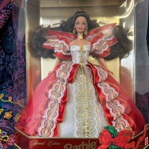 Festive Red and White Doll with Gold Accents